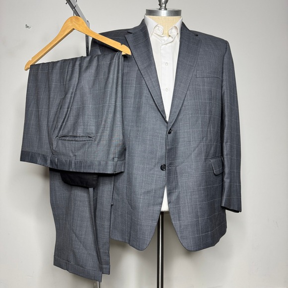 Jos. A. Bank Wool Suit Gray Check Mens Two Button 50R 44W - Picture 1 of 13